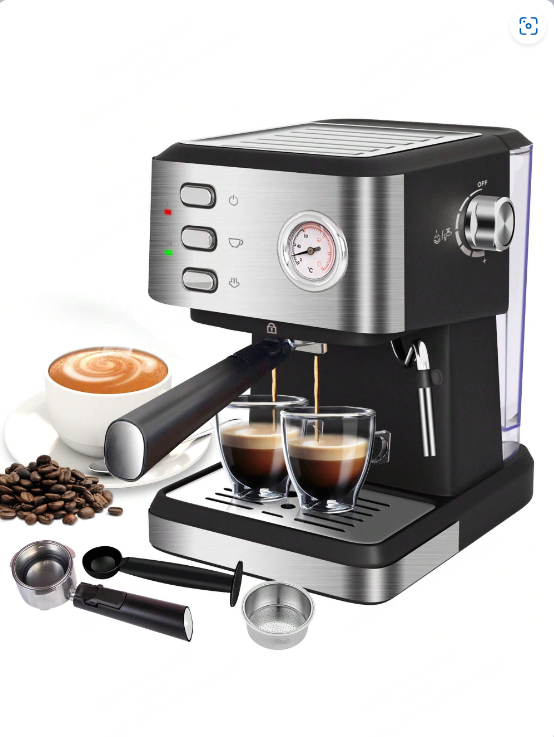 Espresso Machine 20 Bar, 1.5L Water Tank Pressure Gauge Milk Frother Steam Coffee Maker, Silver