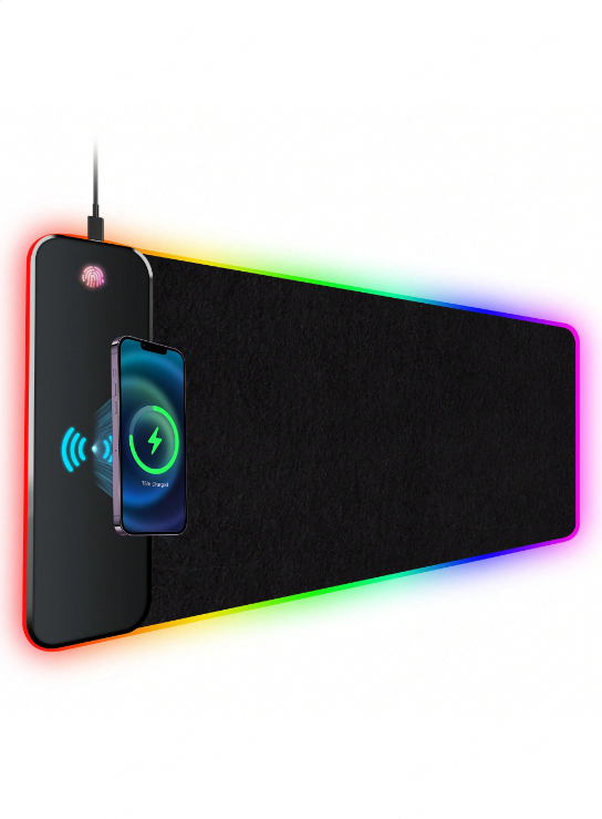 RGB 15W Large Keyboard Pad Wireless Charger Gaming Mouse Pad, Desk Mat With 10 Light Modes, Keyboard Pad With Non-Slip Rubber Base, Waterproof Desk Pad For Home Office Decor 