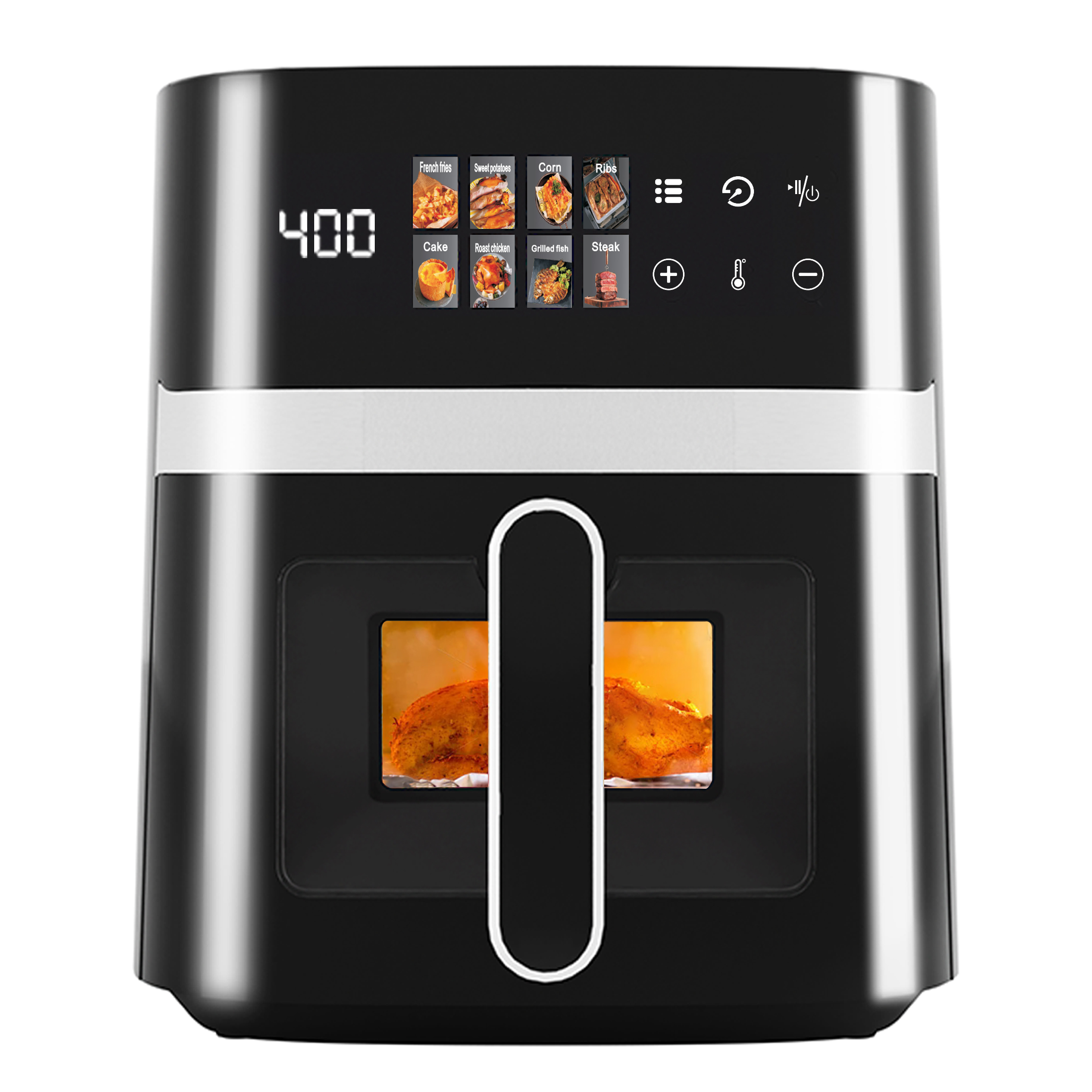 Digital Air Fryer, 5-Quart Home Size, One-Touch Digital Control Presets, 8-In-1 Functions, Visual Cooking Window, Healthy Oil-Free, Non-Stick Dishwasher-Safe Parts, Auto Shut-Off, Black